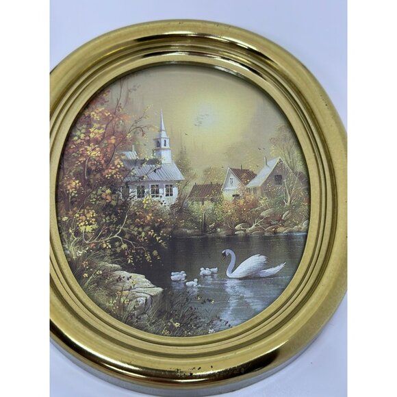 VTG Homco Oval Landscape Art Rustic Lake 7 x 5.5 Set-of-2 Timeless Serene Nature - Picture 6 of 10